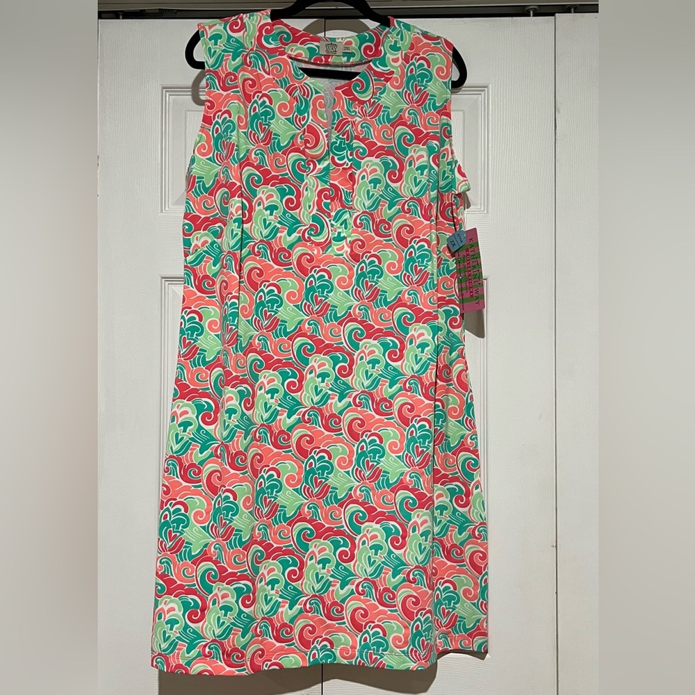💝🆕 NWT Katherine Way Swirl Print Dress in Pink and Green XXL